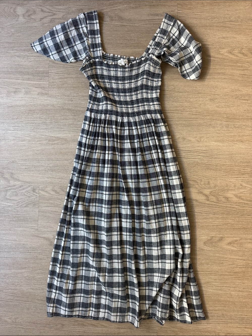 THE GREAT. Black and White Plaid Midi Dress